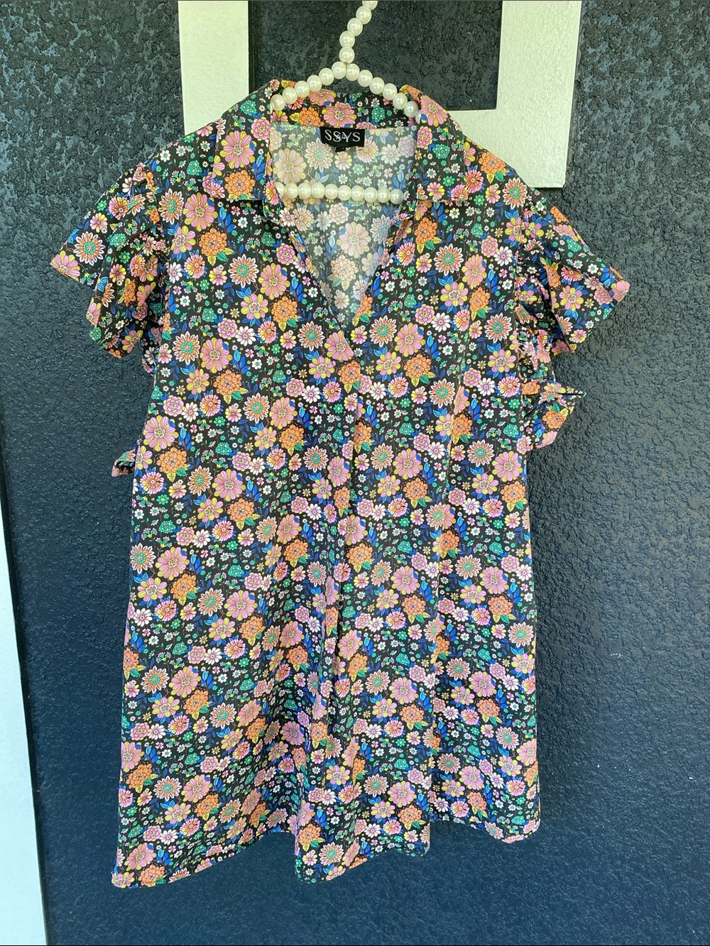 SSYS Josie Ruffle Shoulder Poplin Dress in ditsy floral